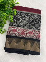 Maroon n Black Pure Mangalgiri Cotton Silk Saree 13