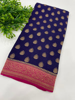Purple Pure Banarasi Big Butta Crepe Saree 03