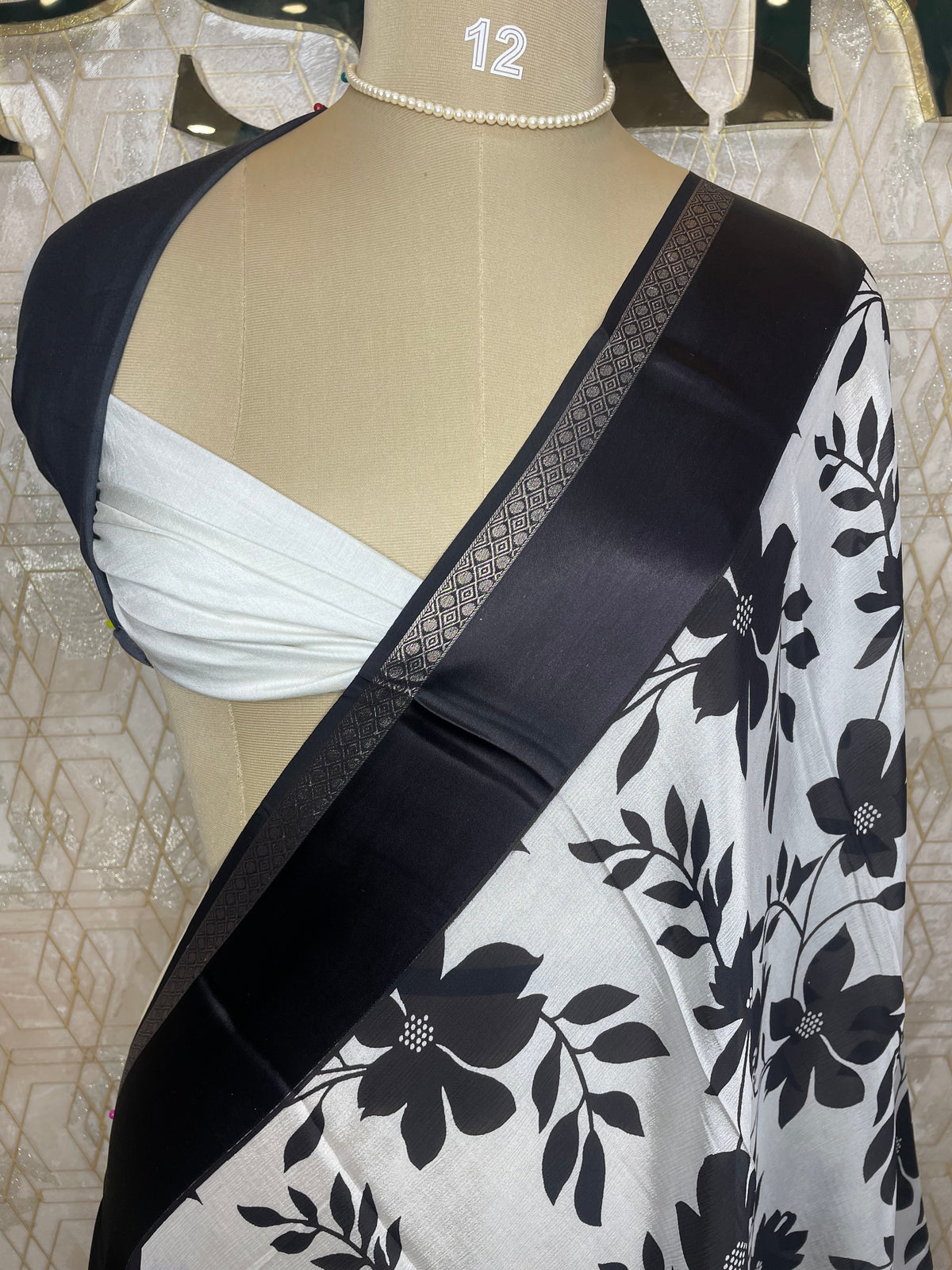 White n Black Chinnon Crepe Saree 77