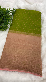 Green n baby pink Pure Khadi Georgette Saree 04
