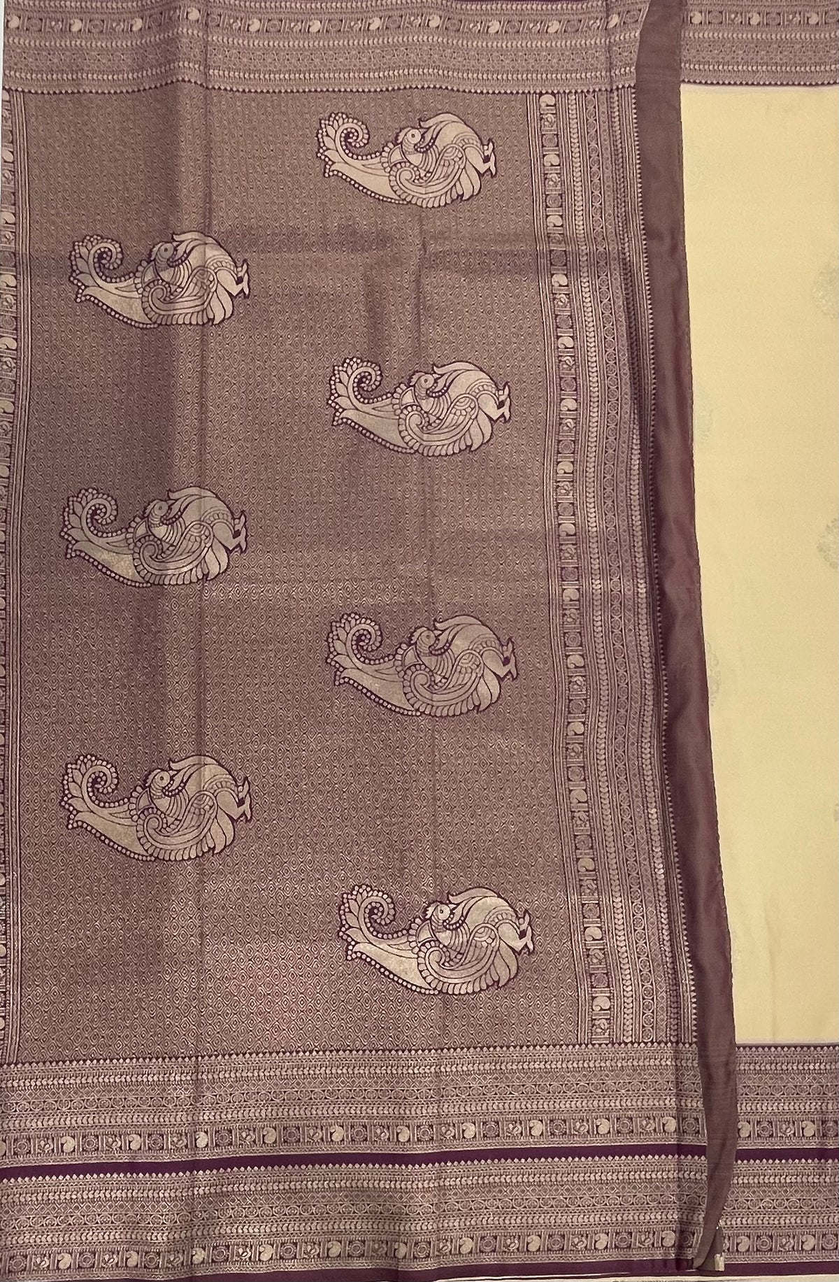 Cream n Purple Semi Silk Saree 42