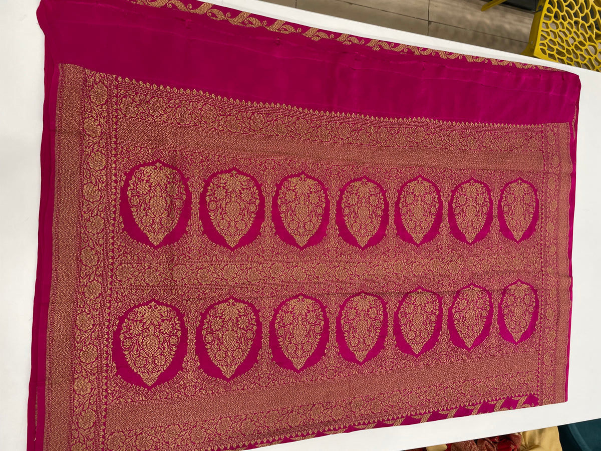 Pink Pure Banarasi Crepe Self Saree 03