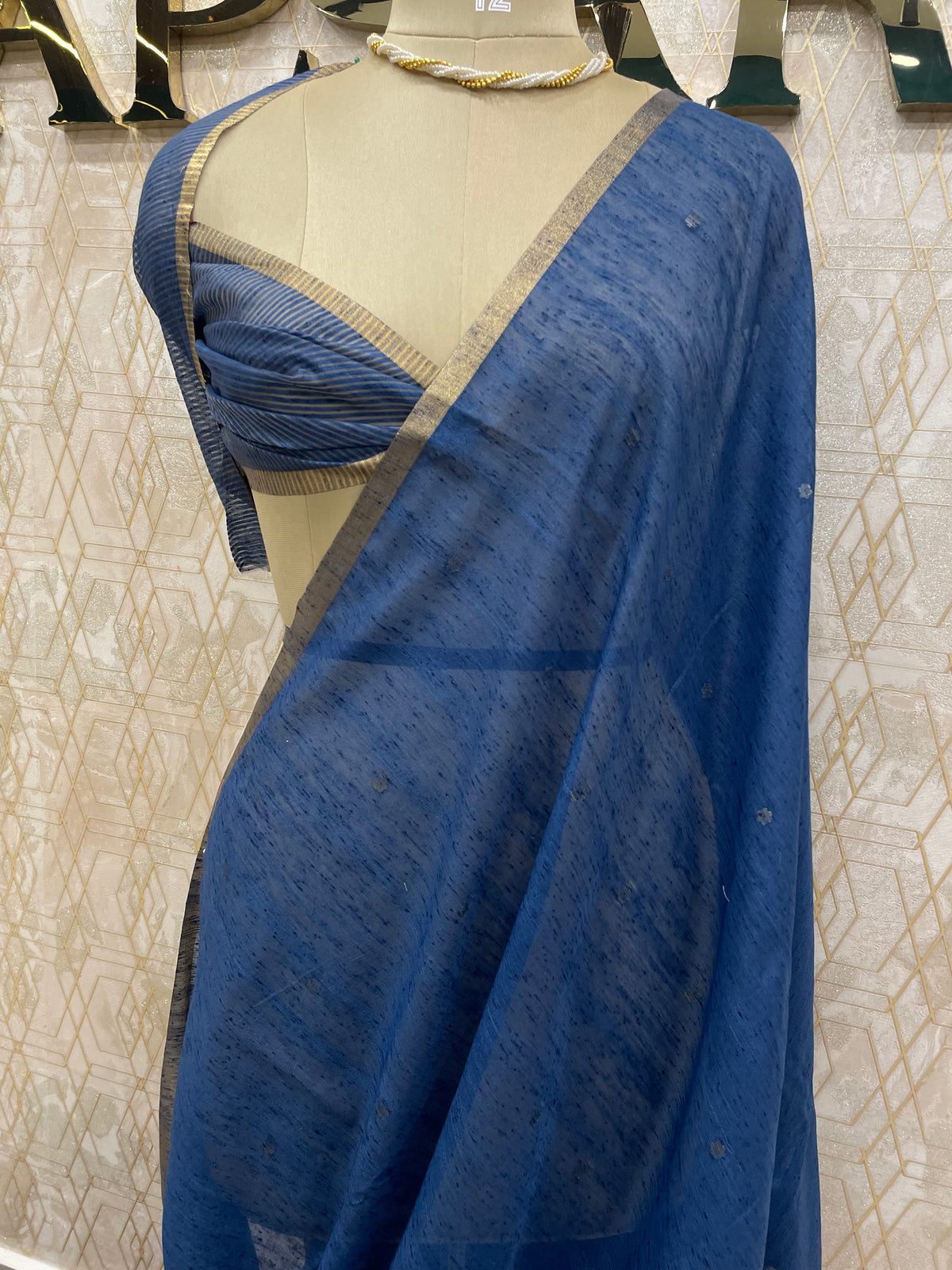 Blue Jute Linen Sequence Saree 28
