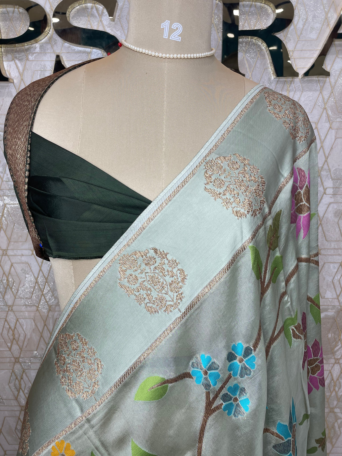 Olive Green Soft Tussur Floral Work Saree 63