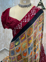 Gold n Maroon Pure Modal Silk Kalamkari Print Saree 05