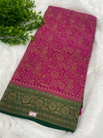 Pink n Green Pure Khadi Banarasi Crepe Saree 06