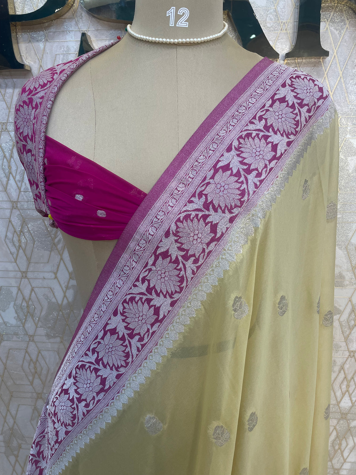 Yellow With Silver Zari Semi Chiffon