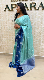 Sea Green n Blue Matka Silk with Satin Border Saree 14
