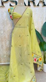 Yellow Soft Crush Tissue Sunflower Embroidery Work Saree 301