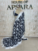 Black n White Chinnon Crepe Saree 77