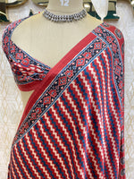 Red Satin Digital Print Saree 45
