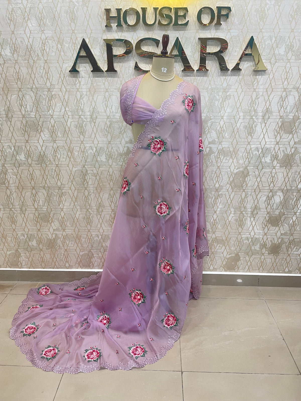 Lilac Soft Organza CutWork With Embroidery Saree 40