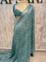 Sea Green Batik Print Lenin Saree 67