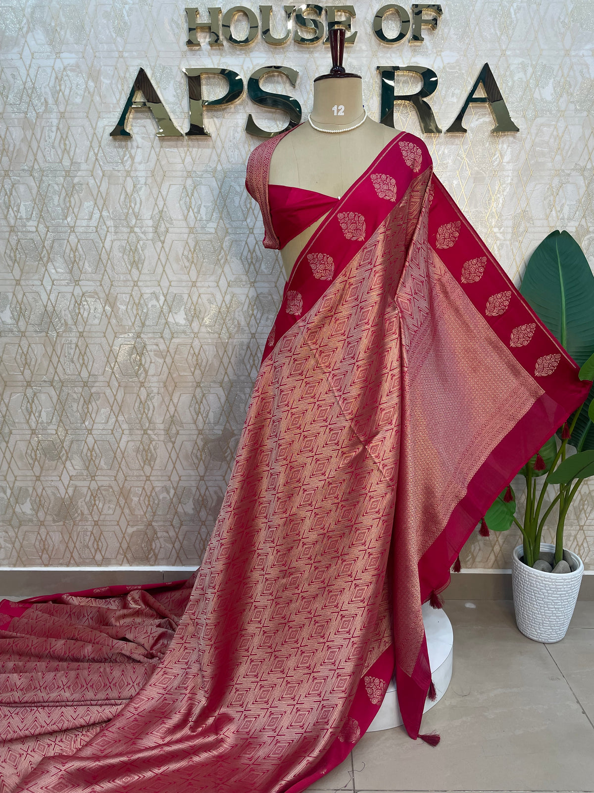 Pink Banarasi tissue Saree 322