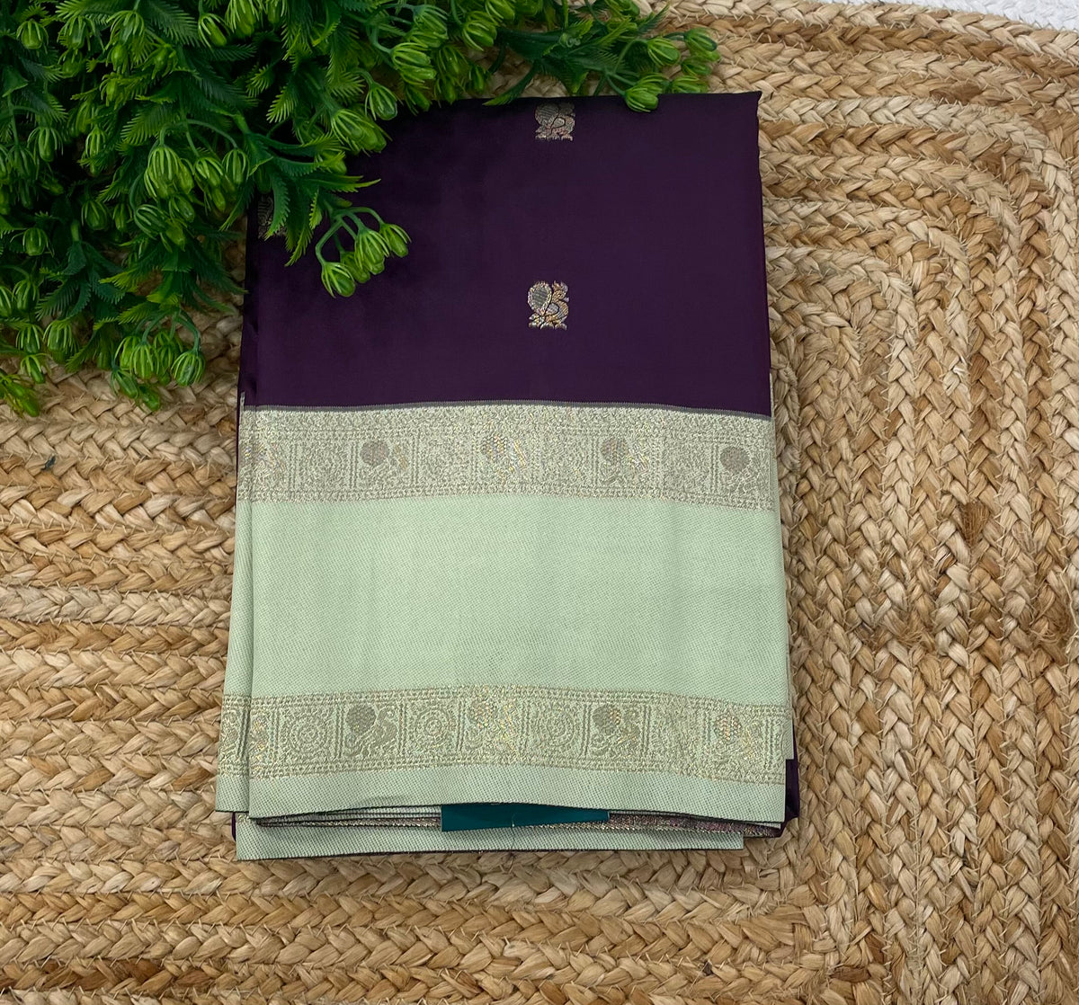 Wine n Mint Green Semi Silk Saree 42