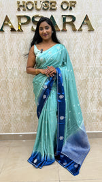 Sea Green n Blue Matka Silk with Satin Border Saree 14