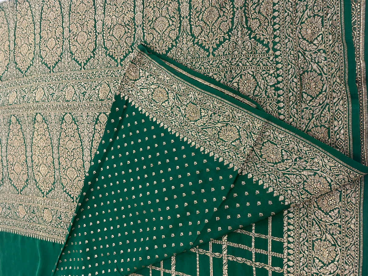 Green Pure Khadi Banarasi Crepe Saree self 06