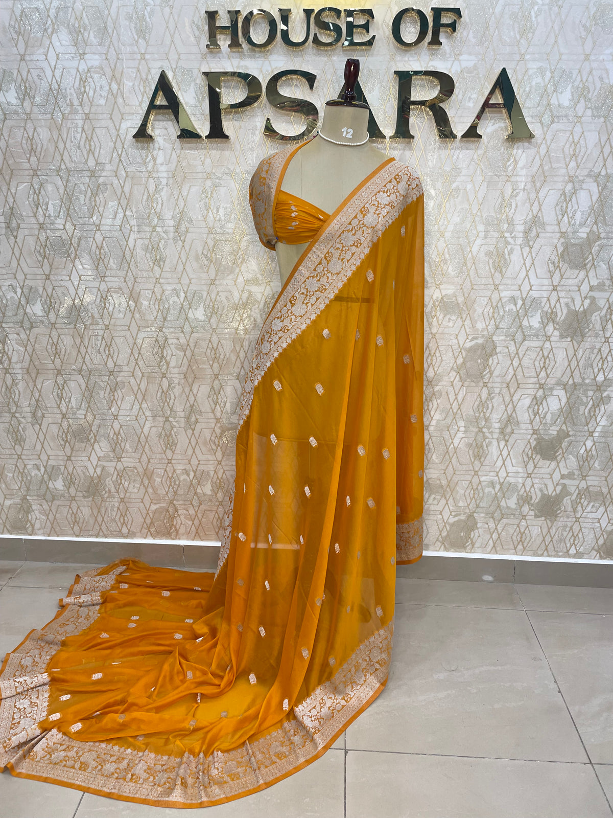 Yellow With Silver Zari Semi Chiffon