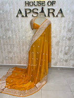 Yellow With Silver Zari Semi Chiffon