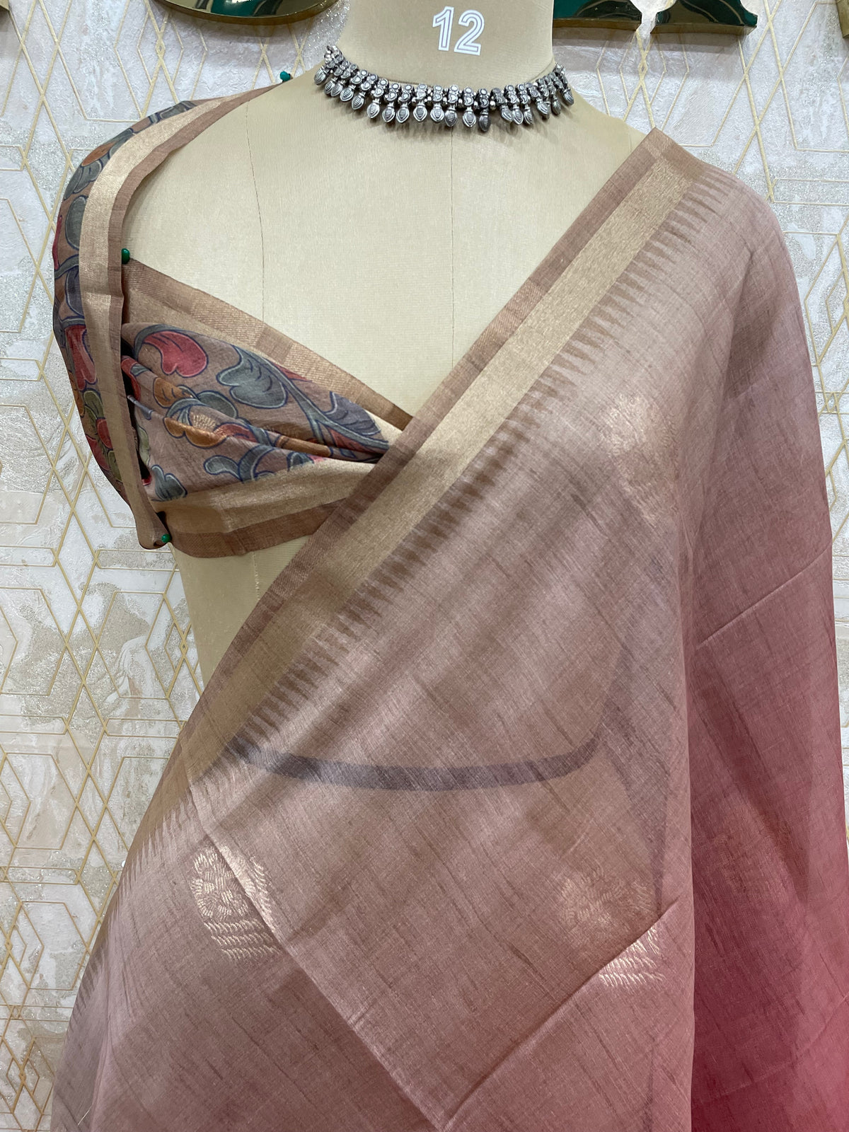 Brown n Pink Raw Silk Saree 51