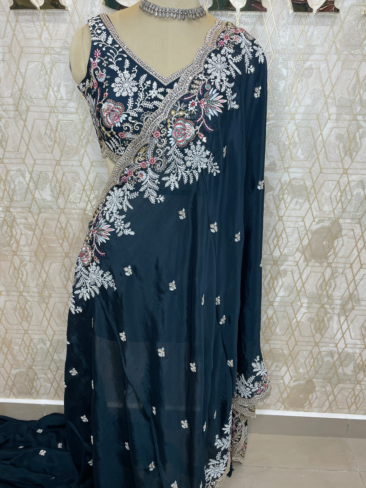 Black Handwork Stitched Blouse Designer Party Saree 55