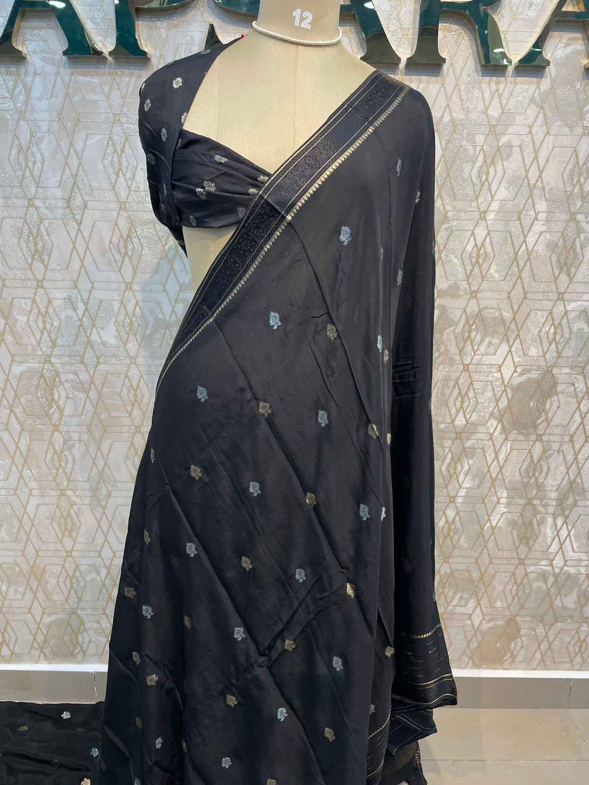 Black Chinnon Crepe Saree 44