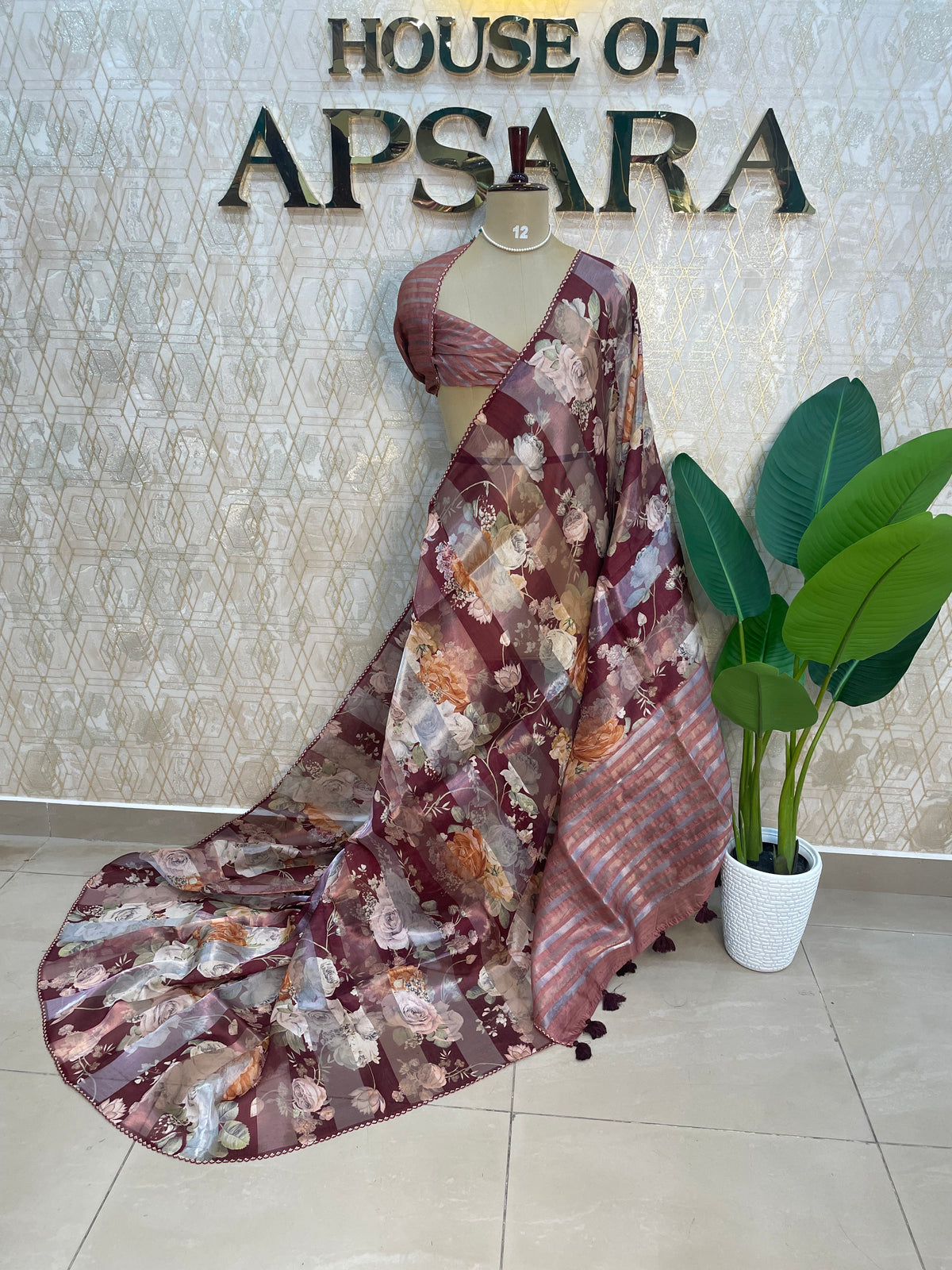 Maroon Tissue Digital Print Saree 94