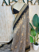 Grey n Black Dola Silk Real Bandhini Saree 91