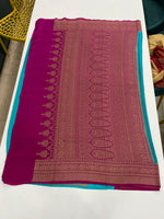 Blue n Pink Pure Banarasi Crepe Saree 03