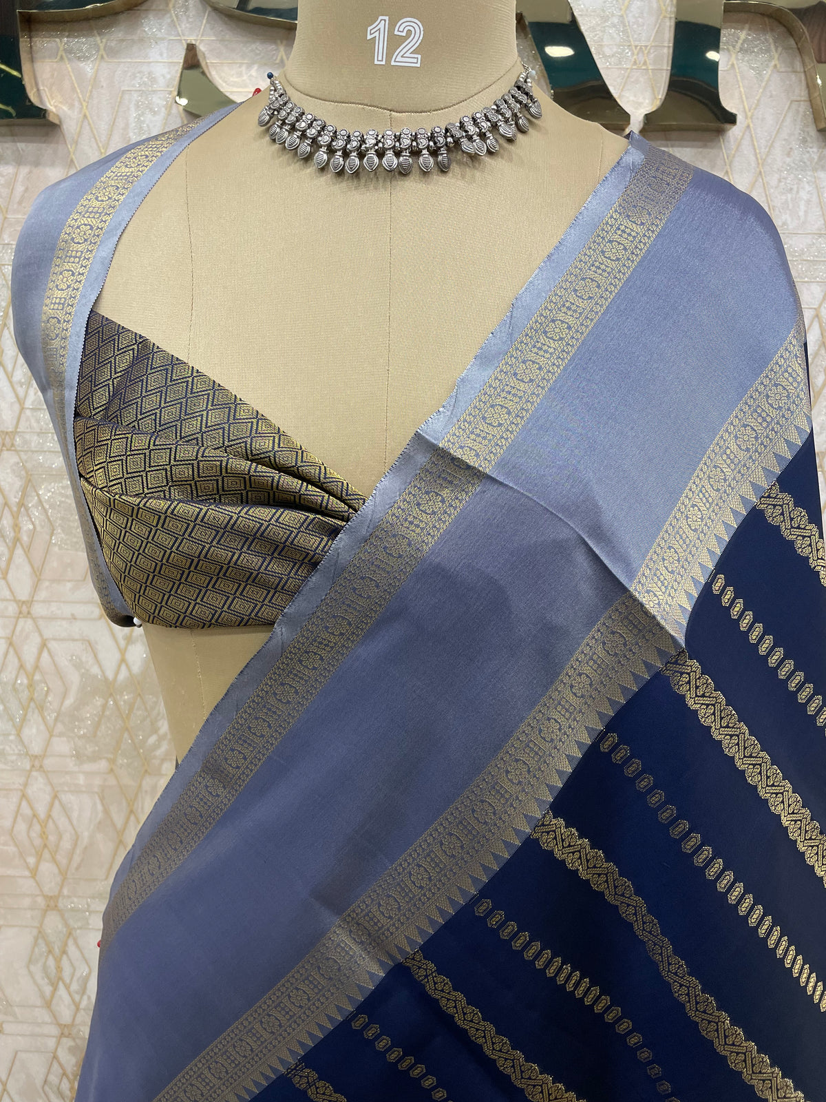 Navy Blue Soft Silk Stripes Saree 48