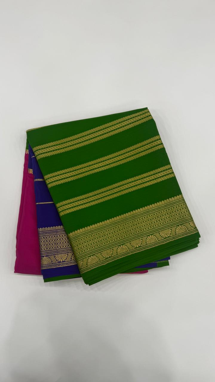 Pink 3D Stripes Pure Mysore Silk Crape Saree 01