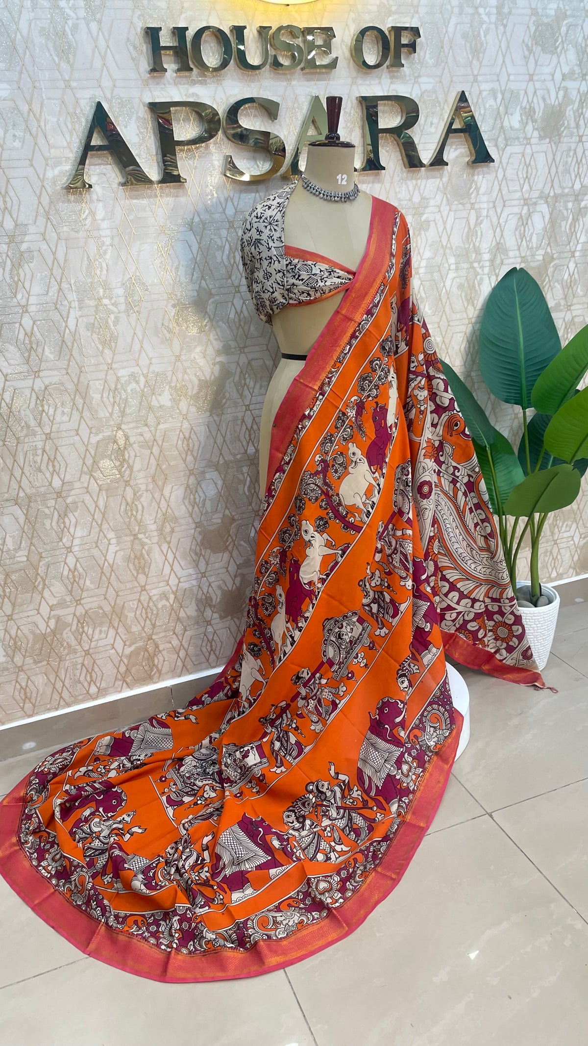 Orange Pen Kalamkari Saree 104