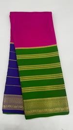 Pink 3D Stripes Pure Mysore Silk Crape Saree 01