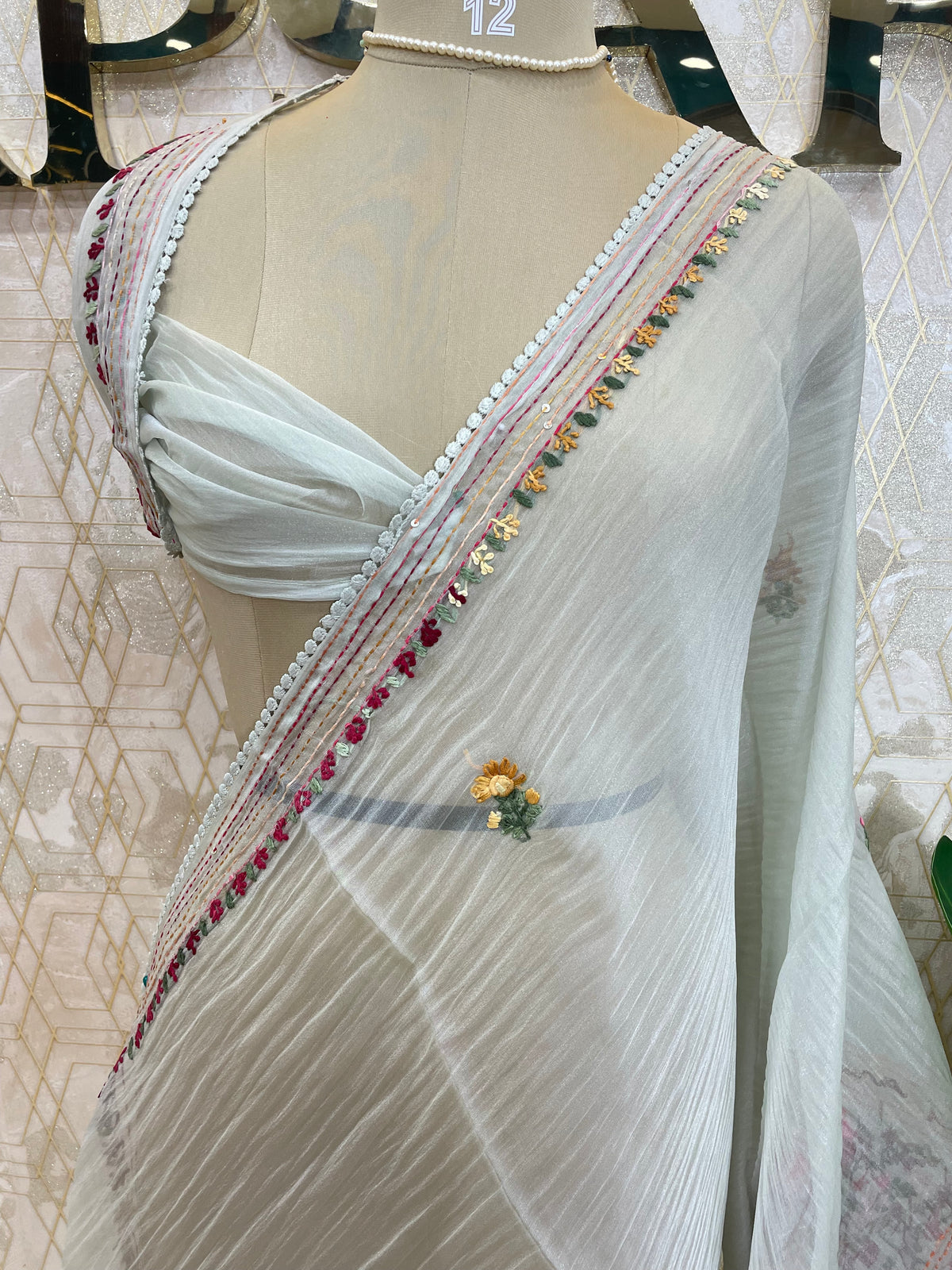 Light Teal Blue Soft Crush Tissue Saree 92