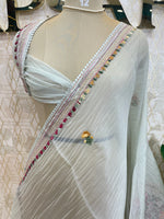 Light Teal Blue Soft Crush Tissue Saree 92