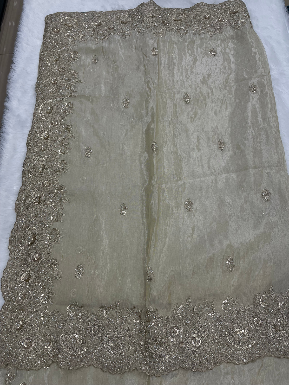Cream Shimmer Designer Saree