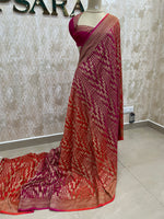Orange n Pink Pure Khadi Georgette Saree 04