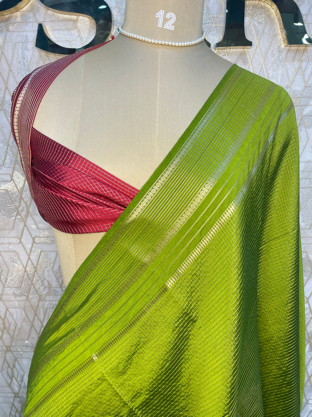 Green Checks Cotton Silk Saree 13