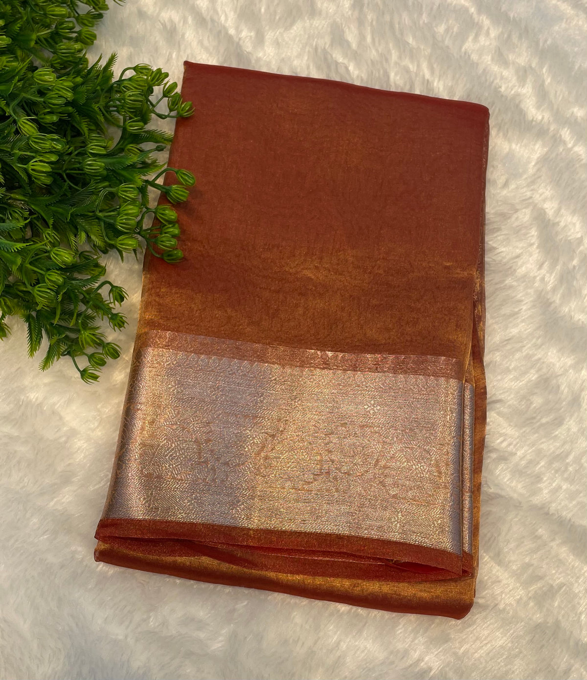 Orange Pure Tissue Organza Saree 11