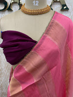 Pink n Wine Dual Shade Crepe n Tissue Fusion Saree 13