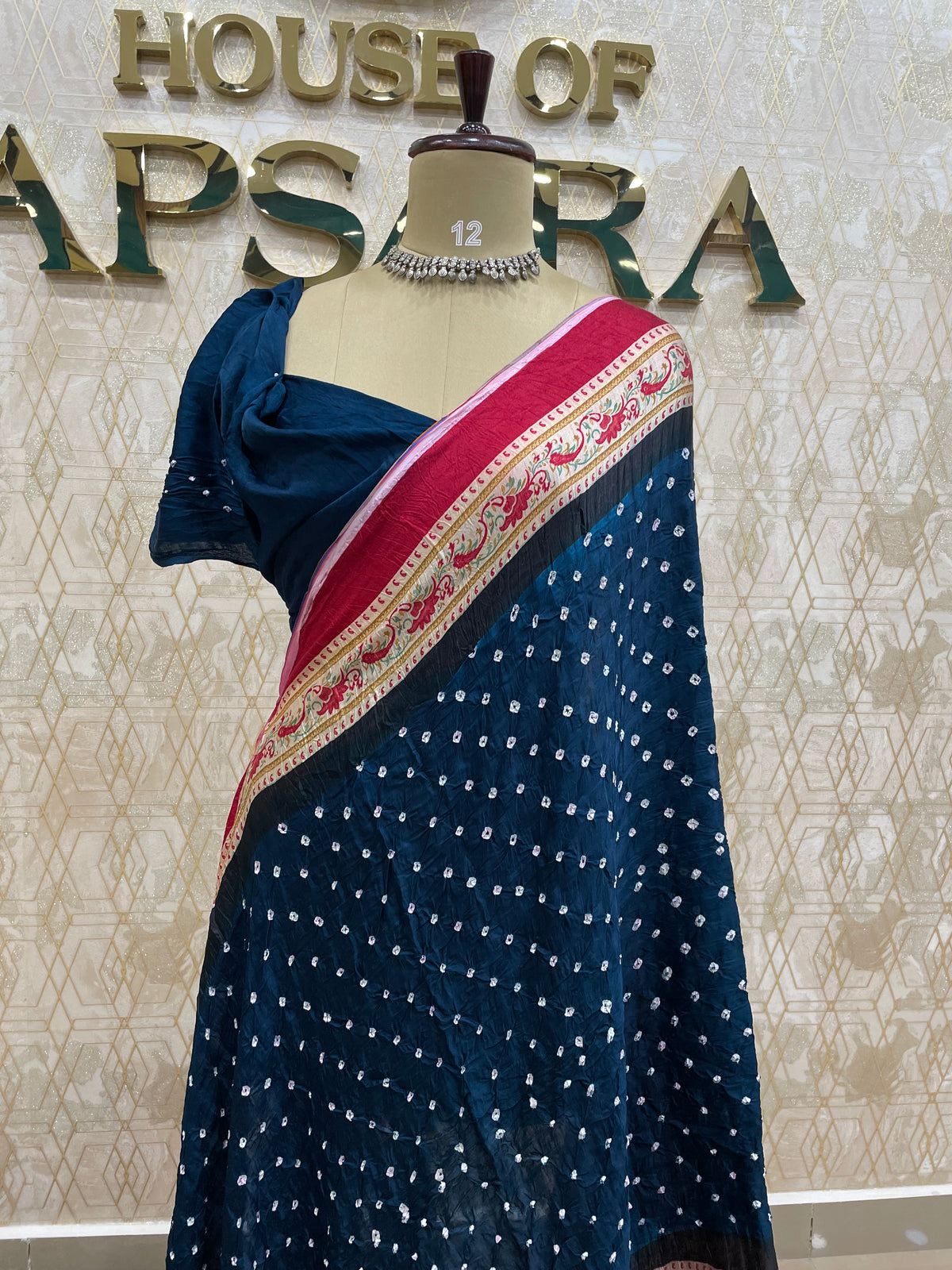 Peacock Blue Pure Modal Silk Bandhini With Kalamkari Print Saree 05