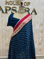Peacock Blue Pure Modal Silk Bandhini With Kalamkari Print Saree 05