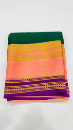 Bottle Green n Peach 3D Pure Mysore Silk Crepe Saree 01