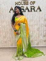 Yellow n Green Khadi Georgette Saree 26