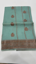 Sky Blue Pure Kora Organza Antique saree 02