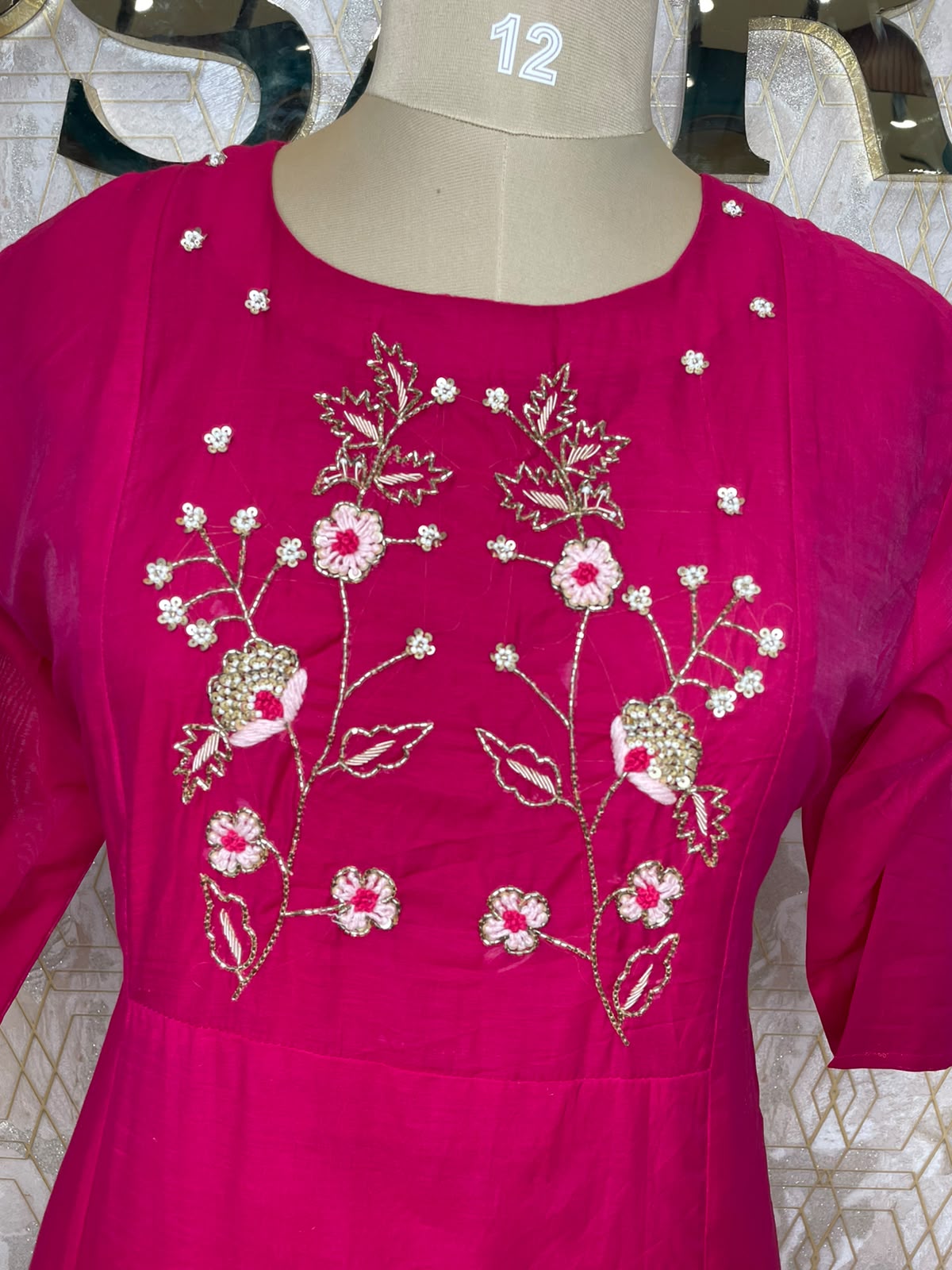 Pink Mul Chanderi Silk Hand Embroidery Kurtha 114