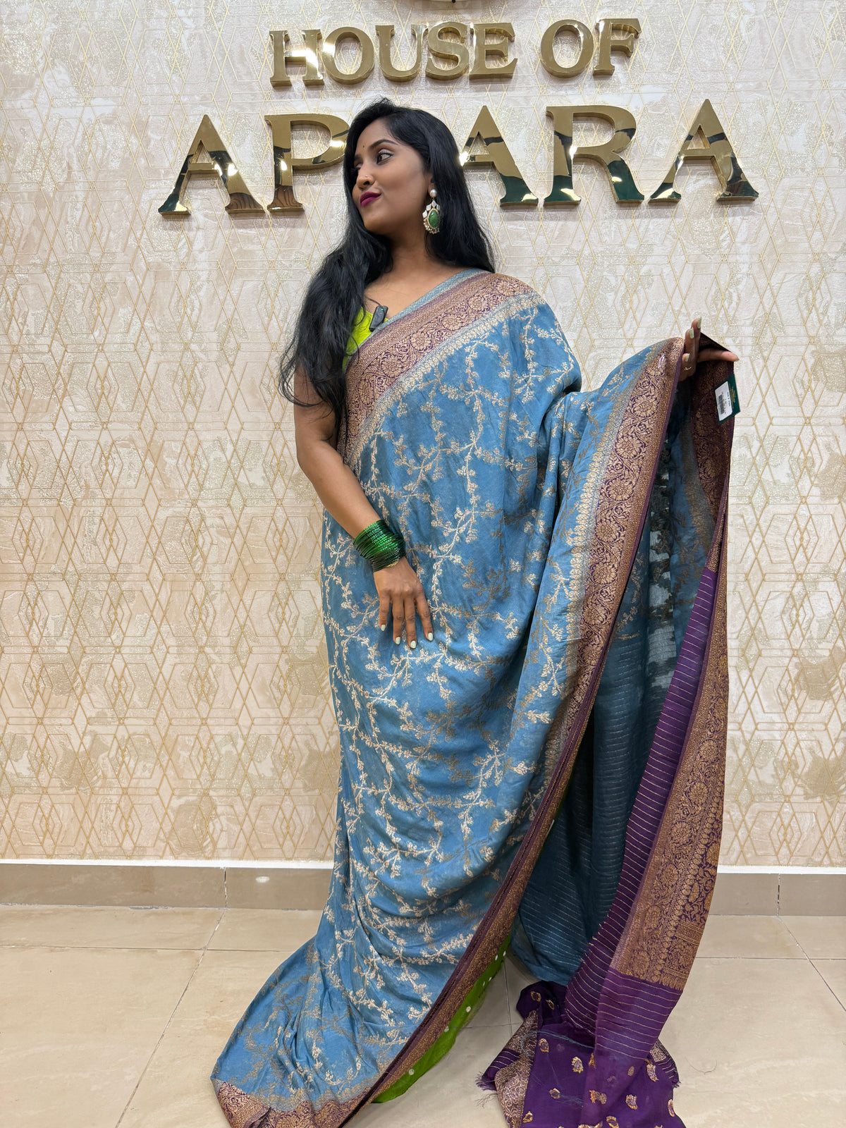Blue n Purple Khadi Georgette Saree 26