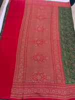 Green n Red Pure Khadi Banarasi Crepe Saree 06