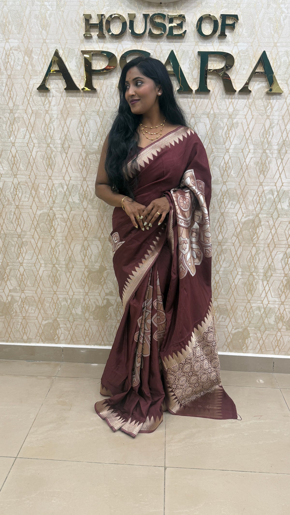 Brown Chiniya Crepe Saree 29