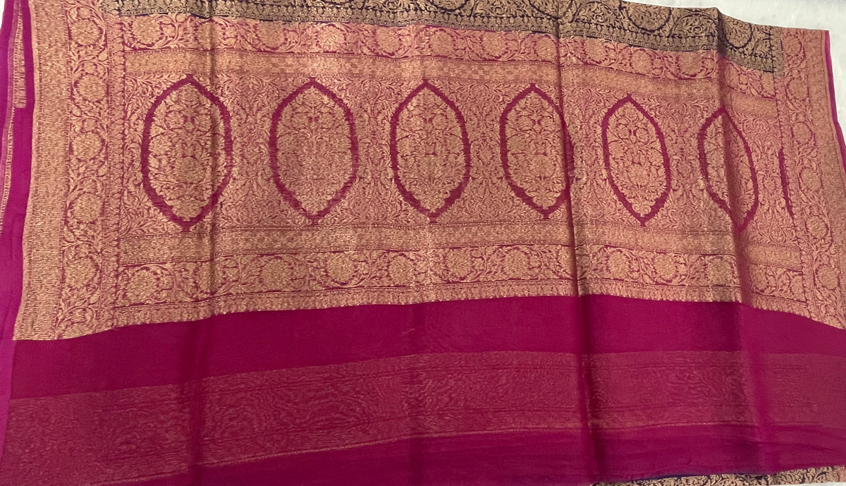 Purple n Pink Pure Tussur Handblom Saree 12